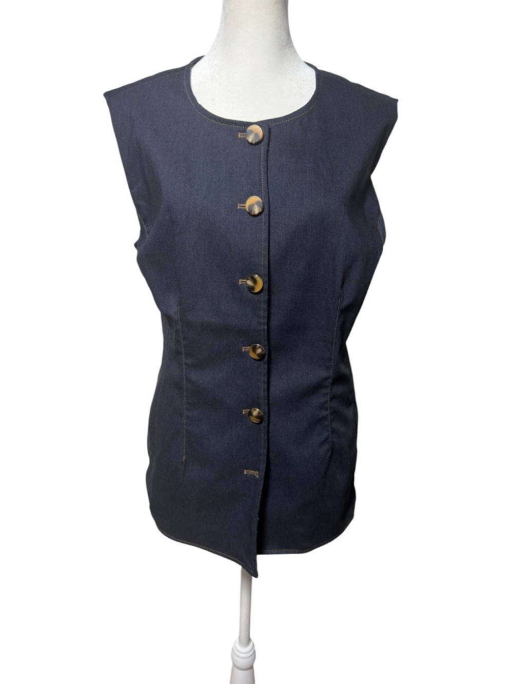 Haver Blair London Dark Wash Denim Vest Tortoise Buttons Lined L NWOT - Picture 4 of 8